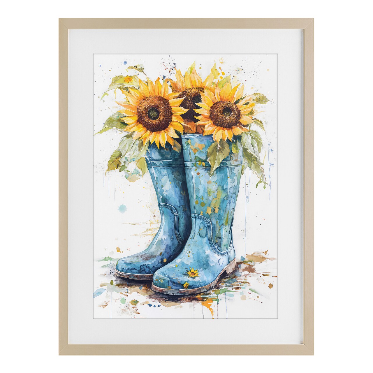 Stupell Industries Blue Rain Boots & Sunflowers Framed Print Under Glass, design by Tina LeCour